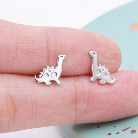 Cute Dinosaur Stud Earrings in Sterling Silver, Brachiosaurus Stud Earrings, Brontosaurus, Edmontosaurus, Diplodocus