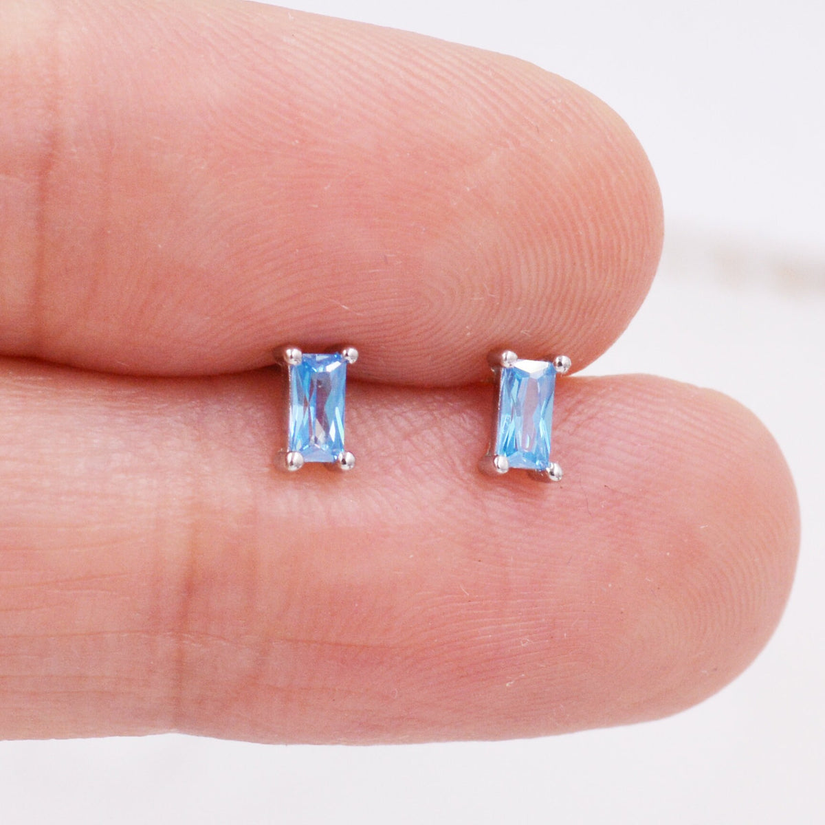 Topaz Blue Baguette Cut Stud Earrings