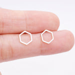 Open Hexagon Stud Earrings in Sterling Silver, Silver, Gold or Rose Gold, Minimalist Geometric Design