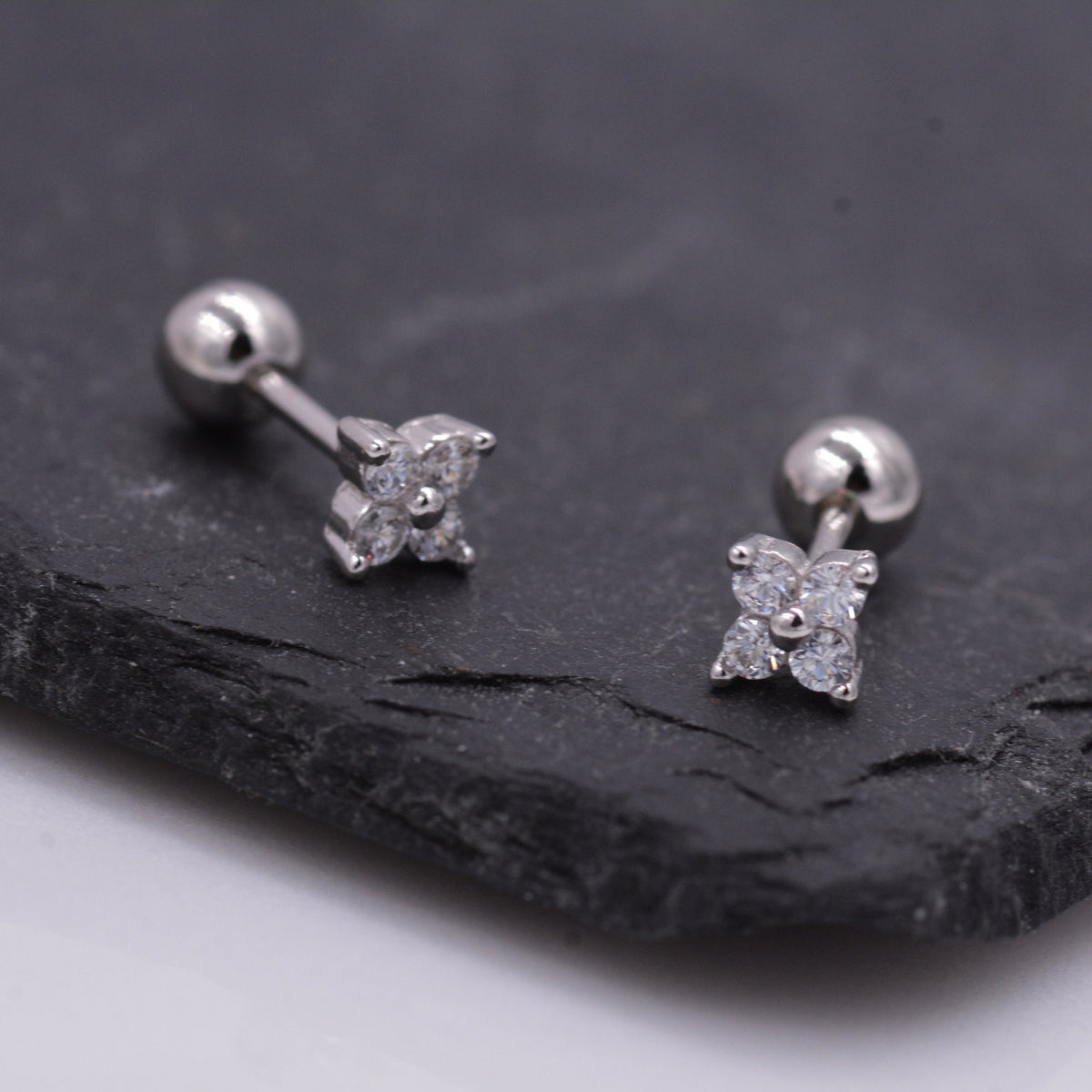 Tiny Hydrangea Flower Inspired 18G Screw Back Earrings with Sparkly CZ Crystals