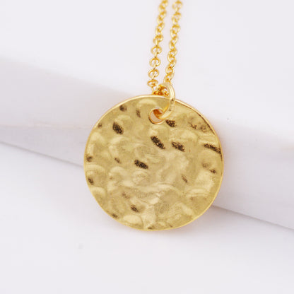 Hammered Disk Pendant Necklace in Sterling Silver, Gold Coated Sterling Silver, Hammered Coin Necklace