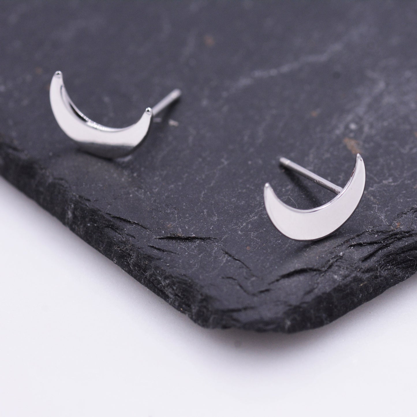 Sterling Silver Crescent Moon Stud Earrings, Celestial Moon Earrings