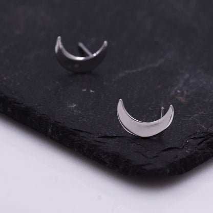 Sterling Silver Crescent Moon Stud Earrings, Celestial Moon Earrings