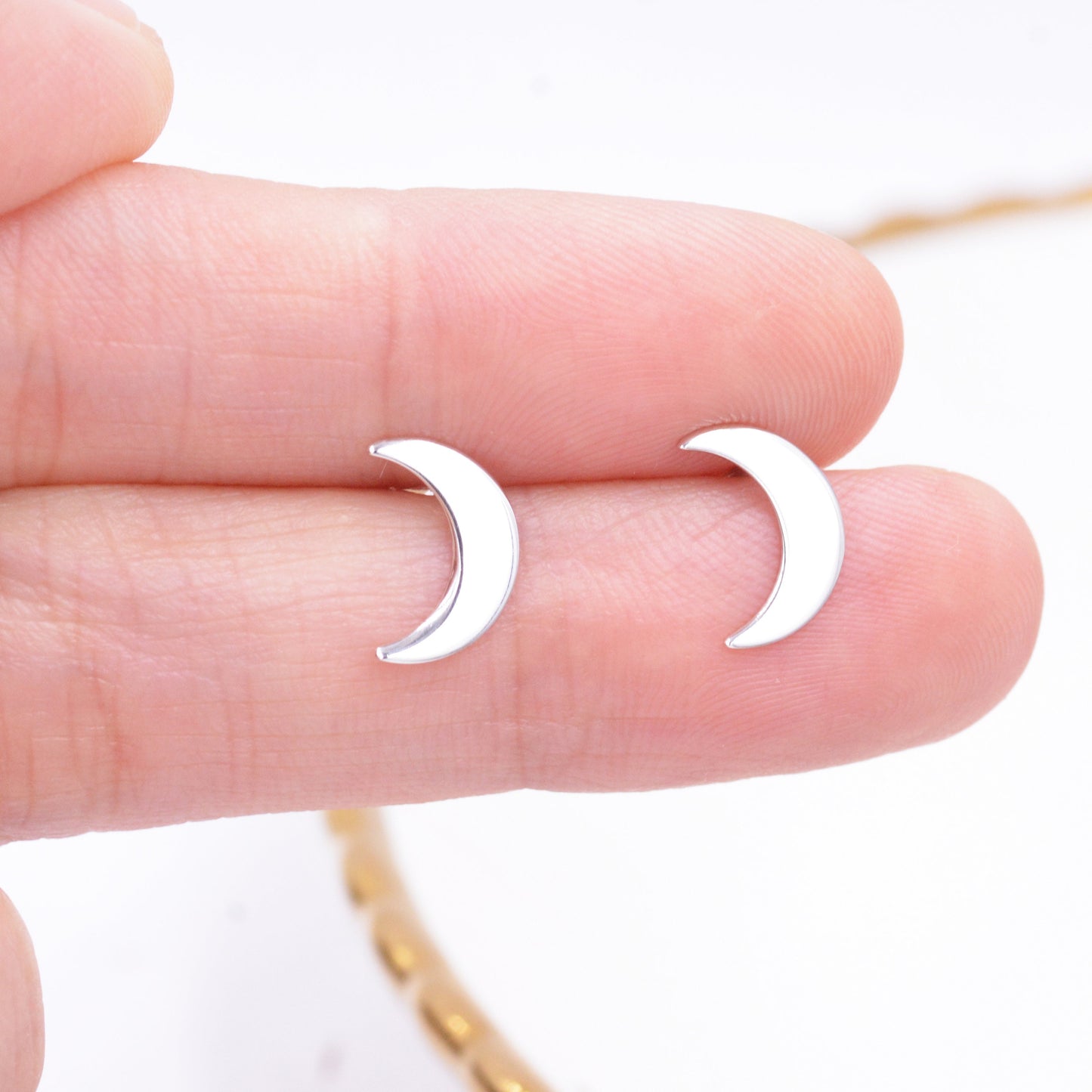 Sterling Silver Crescent Moon Stud Earrings, Celestial Moon Earrings