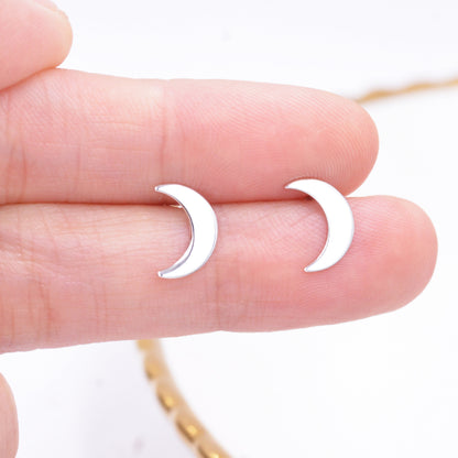 Sterling Silver Crescent Moon Stud Earrings, Celestial Moon Earrings