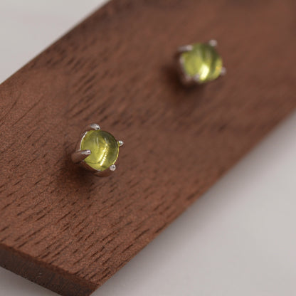 Sterling Silver Peridot Tiny Stud Earrings, Genuine Peridot Stud, Natural Semi-Precious Gemstones, Minimalist and Discreet