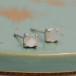 Sterling Silver Mother of Pearl Stud Earrings, 4mm, Genuine tiny mother of pearl Stud, Natural Shell Earrings, 4 Prongs, Minimalist Style