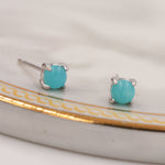 Sterling Silver Amazonite Stud Earrings, 4mm, Genuine tiny Amazonite Gemstone Stud, 4 Prongs, Minimalist Style