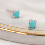 Sterling Silver Amazonite Stud Earrings, 4mm, Genuine tiny Amazonite Gemstone Stud, 4 Prongs, Minimalist Style