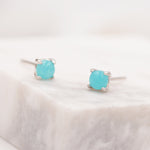 Sterling Silver Amazonite Stud Earrings, 4mm, Genuine tiny Amazonite Gemstone Stud, 4 Prongs, Minimalist Style