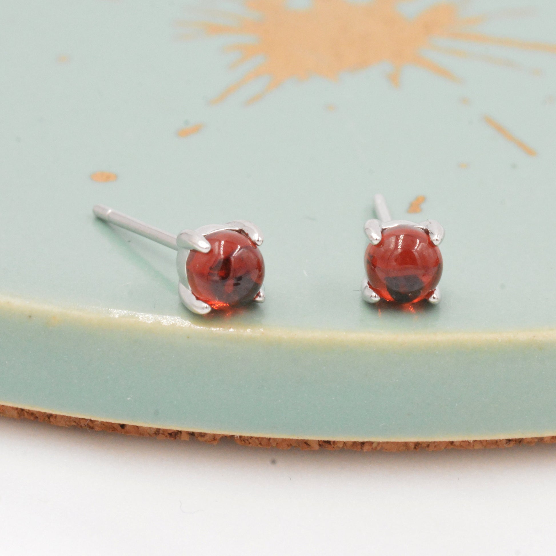 Sterling Silver Garnet Stud Earrings, 4mm, Genuine Garnet Gemstone Stud, Dark Red Crystal, 4 Prongs, Minimalist Style