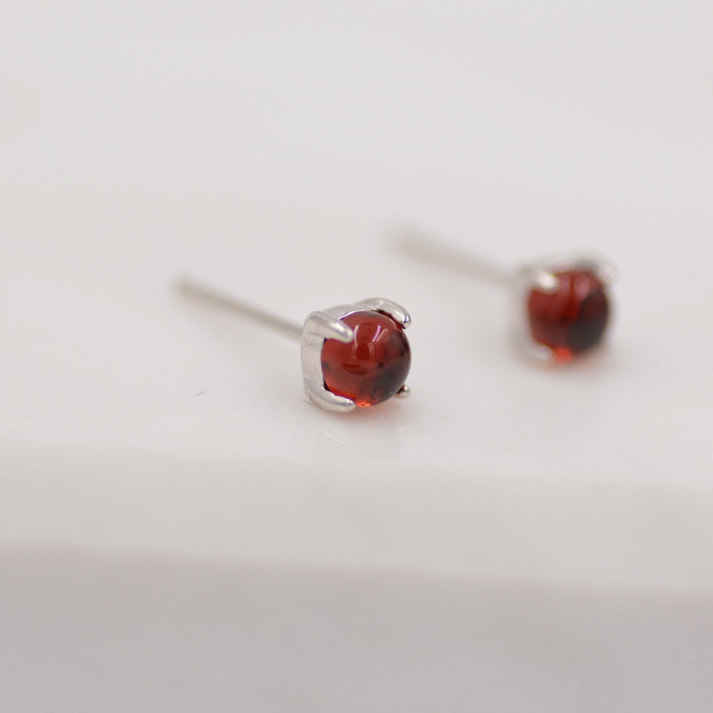 Sterling Silver Garnet Stud Earrings, 4mm, Genuine Garnet Gemstone Stud, Dark Red Crystal, 4 Prongs, Minimalist Style