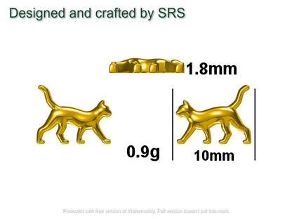 Cat Stud Earrings in Sterling Silver, Frosted Finish, Cute Dainty Minimal Jewellery, Cat Earrings