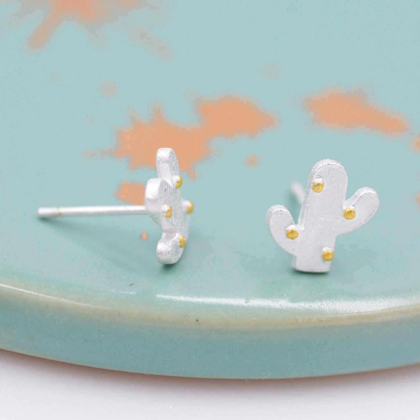 Cute Cactus Stud Earrings in Sterling Silver, Frosted Finish, Cute Dainty Minimal Jewellery