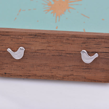 Little Dove Bird Stud Earrings in Sterling Silver, Cute Bird Stud, Fun and Quirky Stud Earrings