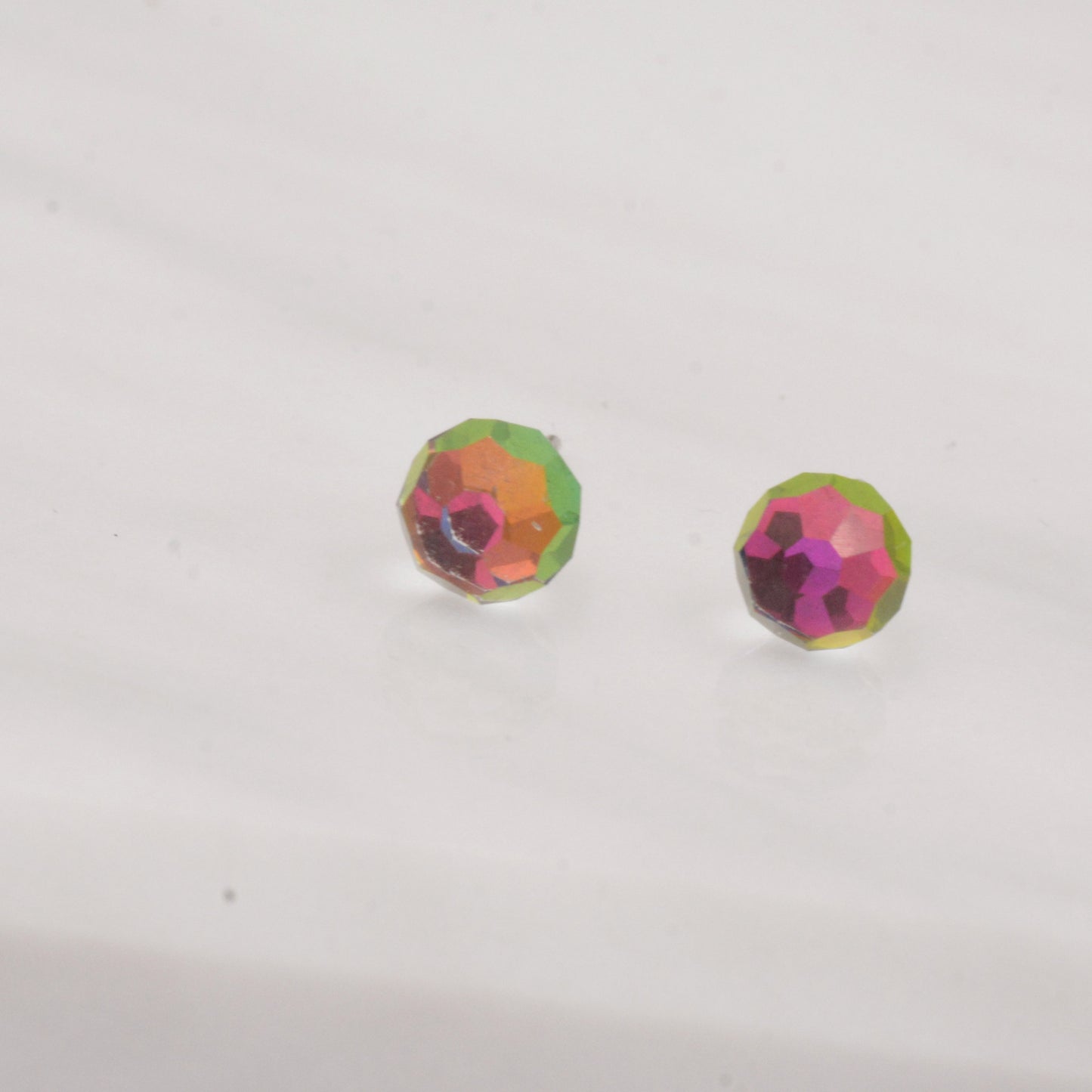 Colour Changing Faceted Ball Stud Earrings in Sterling Silver, Rainbow Colour Spectrum, aurora borealis Stud, Minimalist Ball Stud