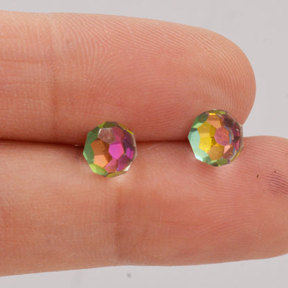 Colour Changing Faceted Ball Stud Earrings in Sterling Silver, Rainbow Colour Spectrum, aurora borealis Stud, Minimalist Ball Stud