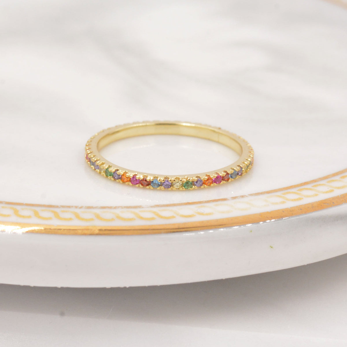 Skinny Rainbow CZ Pavé Eternity Ring