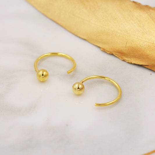 Minimalist Ball or Bar Huggie Hoop Threader Earrings in Sterling Silver, Silver or Gold, Bar Pull Through Open Hoop Earrings