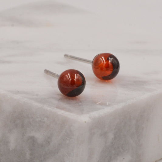 Natural Garnet  Ball Stud Earrings in Sterling Silver, 6mm Red Garnet, Dark Red, Genuine Gemstone, Minimalist Geometric Design