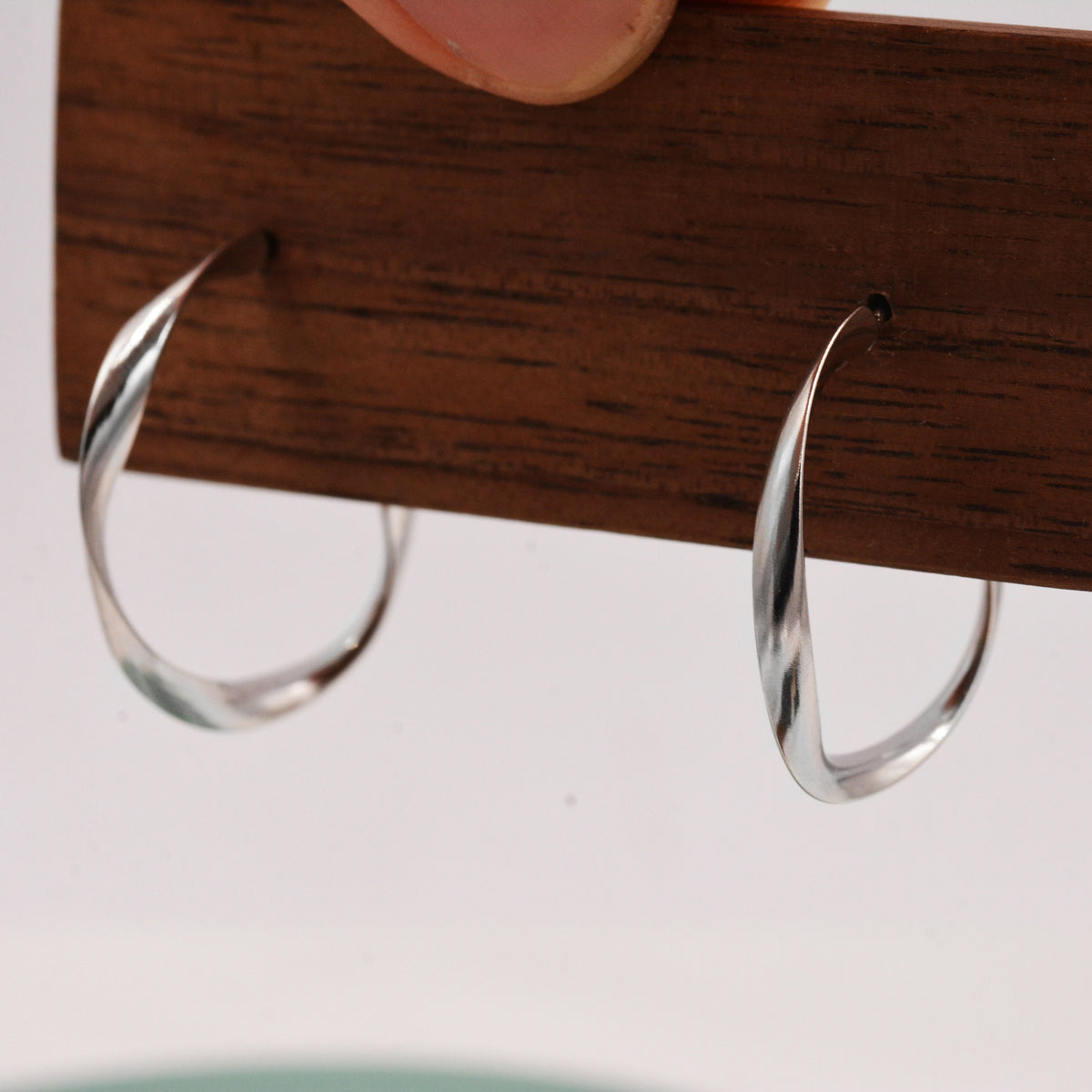 Twisted Strip Mobius Band Large Semi Hoop Stud Earrings in Sterling Silver, Silver or Gold or Rose Gold, Minimalist Contemporary Design