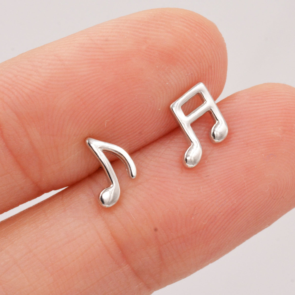 Sterling Silver Music Note Earrings – Semi Quaver Studs, 925 Silver, Musician Gift