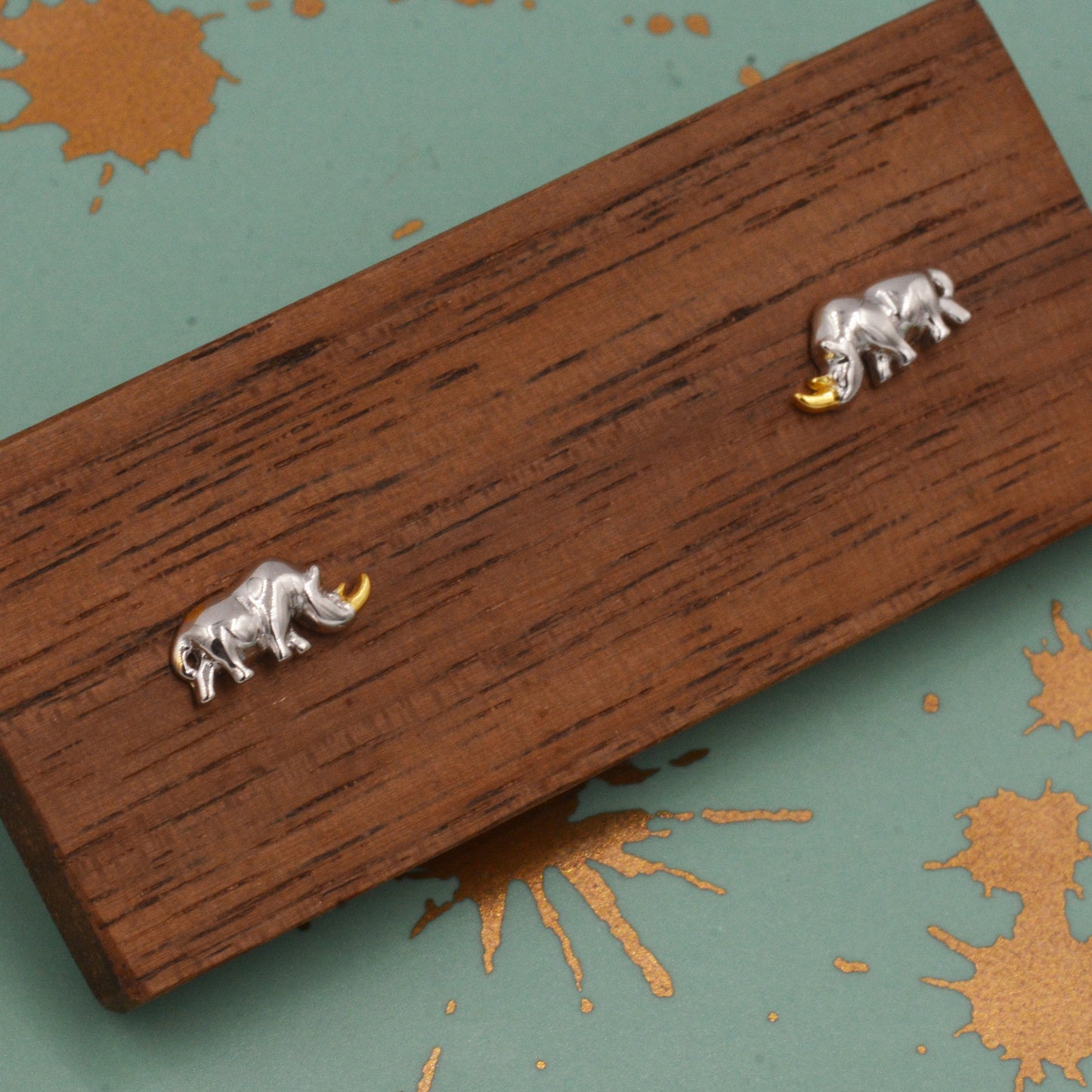 Rhino Stud Earrings in Sterling Silver, Rhinoceros Stud, Safari Earrings, Africa, Nature Inspired, Two Tone Earrings