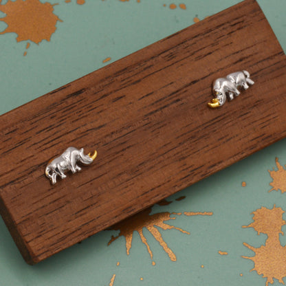 Rhino Stud Earrings in Sterling Silver, Rhinoceros Stud, Safari Earrings, Africa, Nature Inspired, Two Tone Earrings