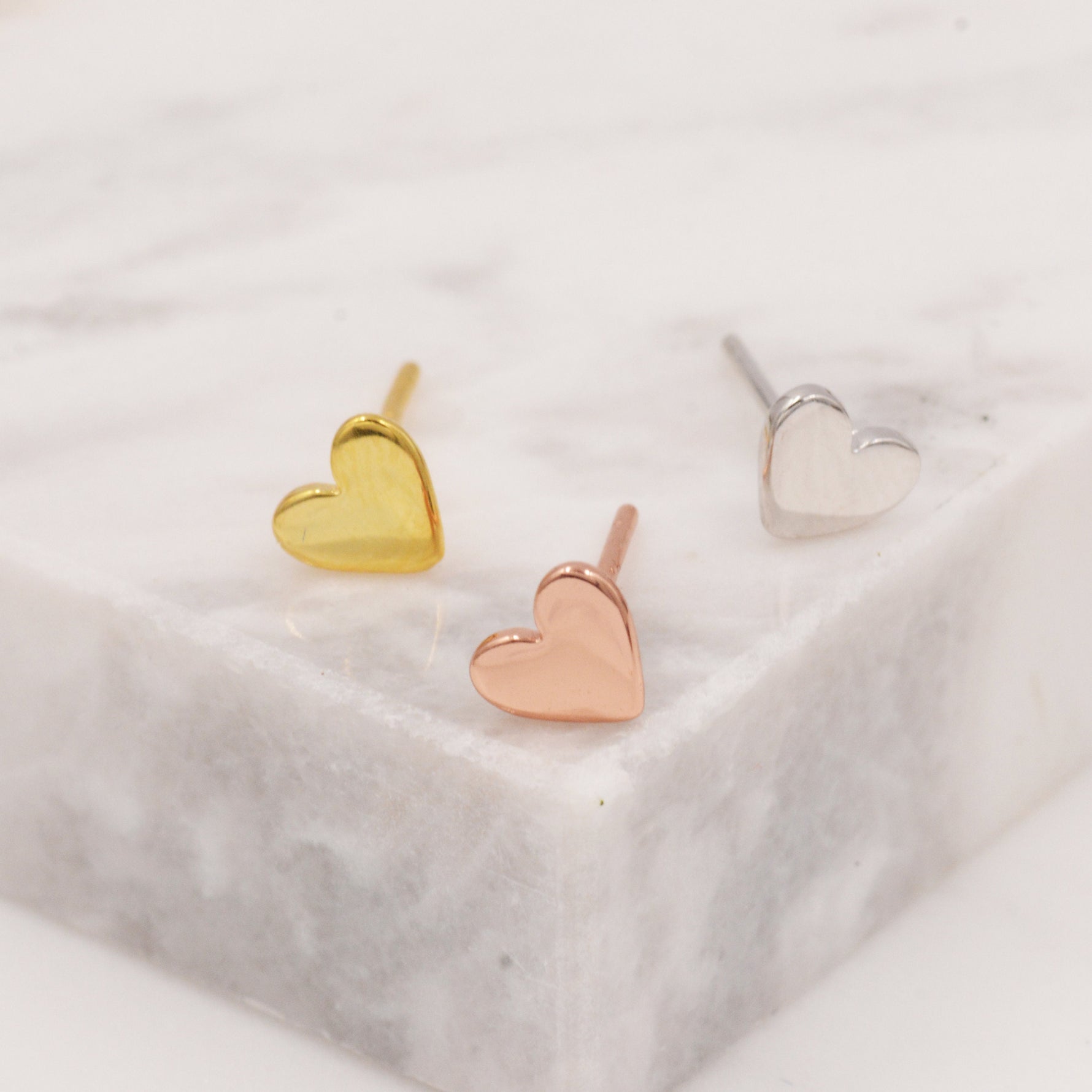 Tiny Heart Stud Earrings in Sterling Silver, Silver, Gold or Rose Gold, Dainty Little Heart Stud, Tiny Heart Stud