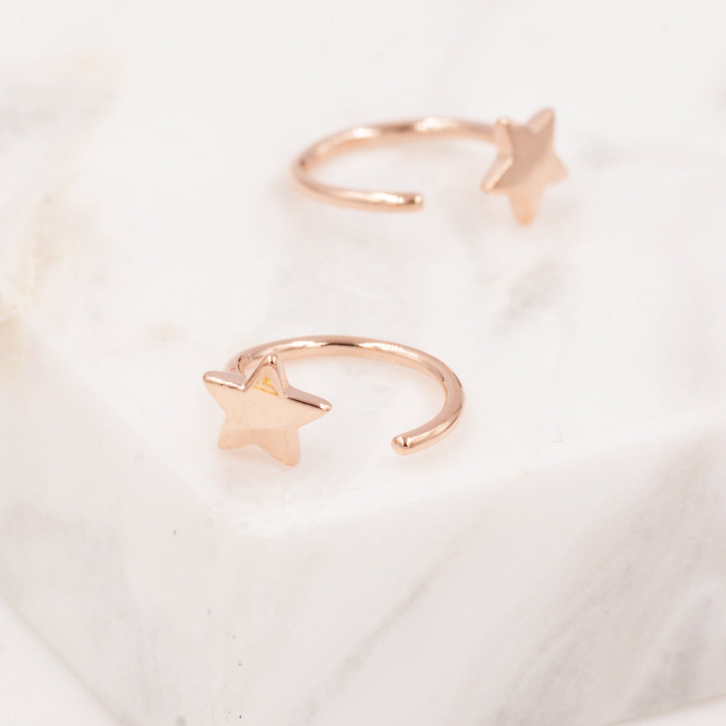 Tiny Star Huggie Hoop Earrings in Sterling Silver, Silver, Gold or Rose Gold, Dainty Little Star Open Threader, Threader Hoop Earrings