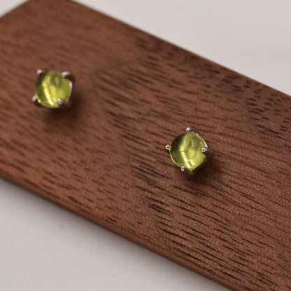 Sterling Silver Peridot Tiny Stud Earrings, Genuine Peridot Stud, Natural Semi-Precious Gemstones, Minimalist and Discreet