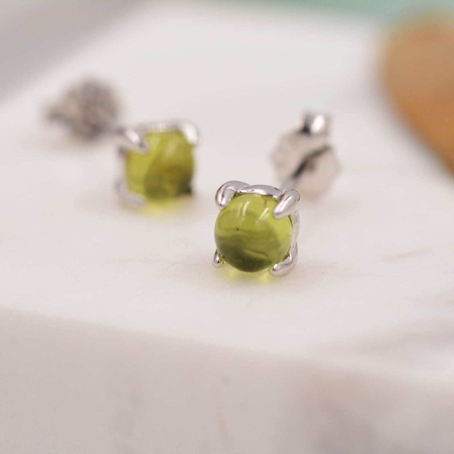 Sterling Silver Peridot Tiny Stud Earrings, Genuine Peridot Stud, Natural Semi-Precious Gemstones, Minimalist and Discreet