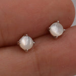 Sterling Silver Mother of Pearl Stud Earrings, 4mm, Genuine tiny mother of pearl Stud, Natural Shell Earrings, 4 Prongs, Minimalist Style