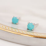 Sterling Silver Amazonite Stud Earrings, 4mm, Genuine tiny Amazonite Gemstone Stud, 4 Prongs, Minimalist Style