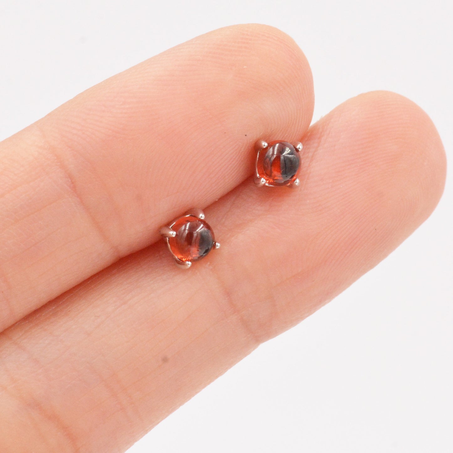 Sterling Silver Garnet Stud Earrings, 4mm, Genuine Garnet Gemstone Stud, Dark Red Crystal, 4 Prongs, Minimalist Style