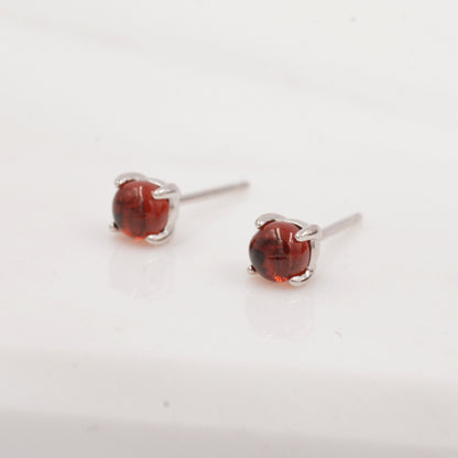 Sterling Silver Garnet Stud Earrings, 4mm, Genuine Garnet Gemstone Stud, Dark Red Crystal, 4 Prongs, Minimalist Style