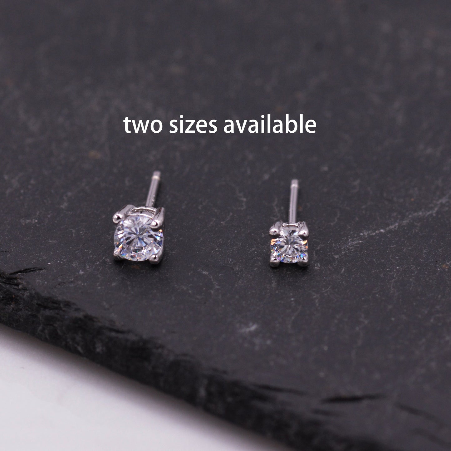 Sterling Silver Tiny Little Stud Earrings, Barely Visible, Extra Small CZ Stud, Stacking Earrings, Cubic Zirconia Crystal