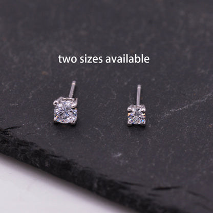 Sterling Silver Tiny Little Stud Earrings, Barely Visible, Extra Small CZ Stud, Stacking Earrings, Cubic Zirconia Crystal