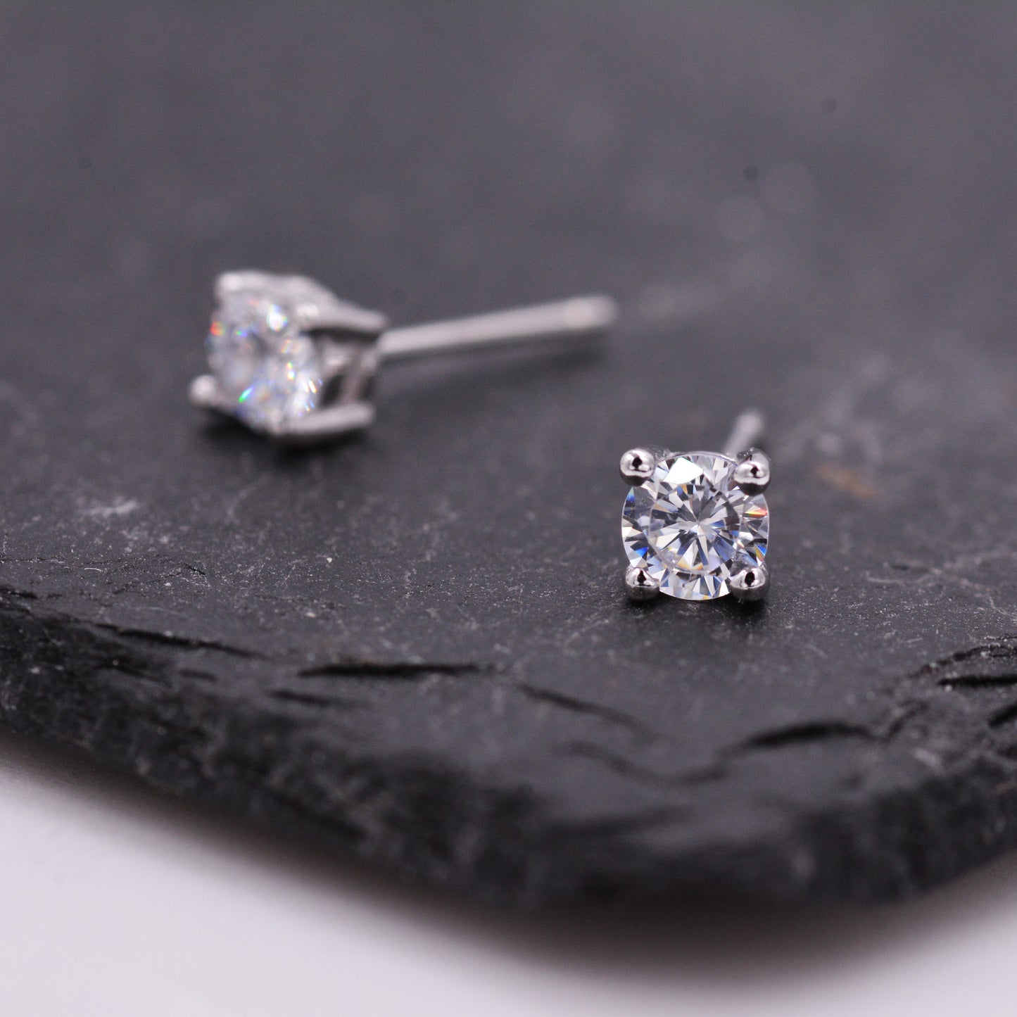 Sterling Silver Tiny Little Stud Earrings, Barely Visible, Extra Small CZ Stud, Stacking Earrings, Cubic Zirconia Crystal