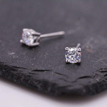 Sterling Silver Tiny Little Stud Earrings, Barely Visible, Extra Small CZ Stud, Stacking Earrings, Cubic Zirconia Crystal