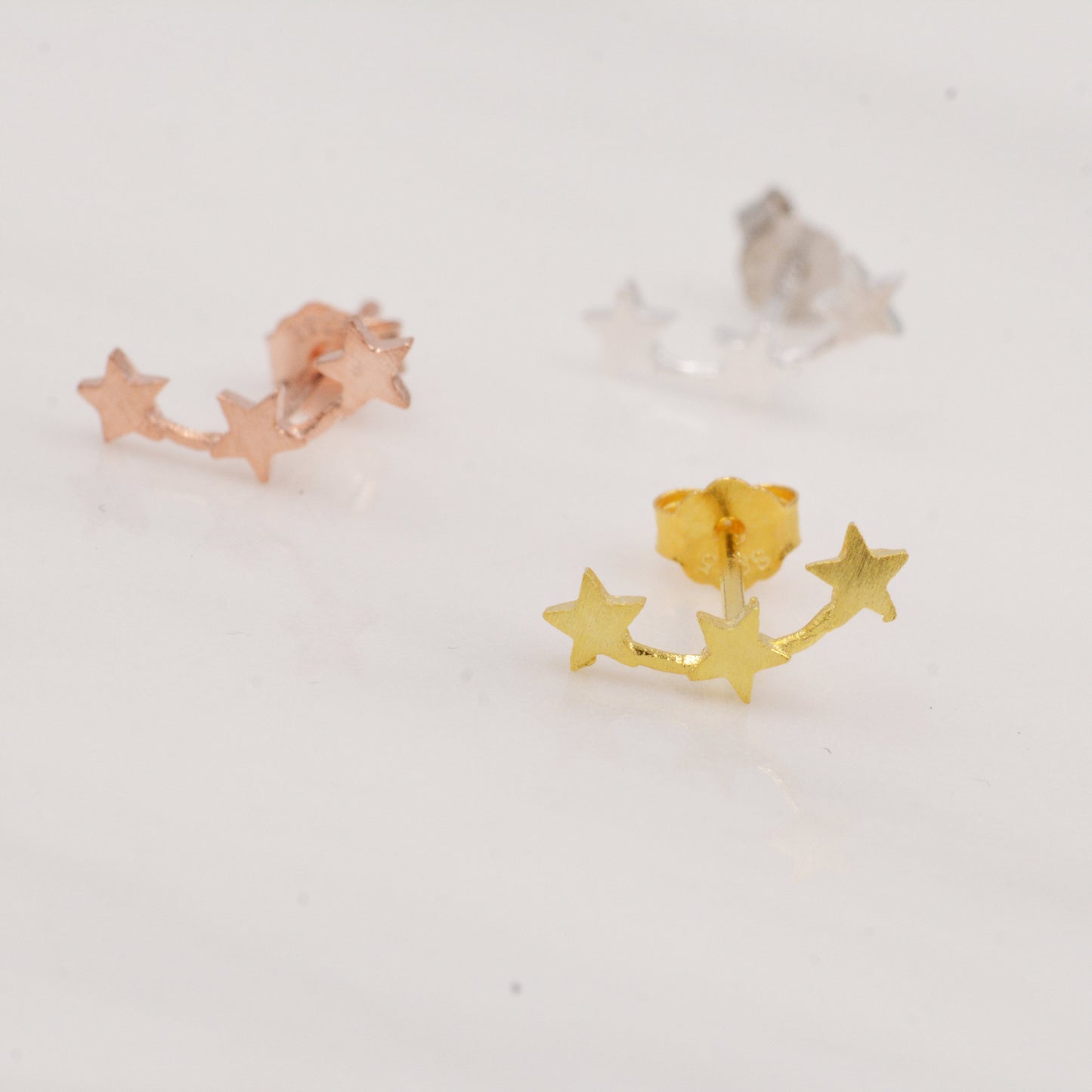 Tiny Star Trio Constellation Sterling Silver Dainty Stud Earrings, Available in Gold, Rose Gold and Silver, Tiny Star crawlers