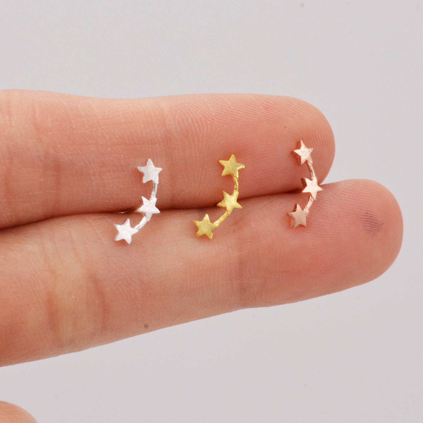 Tiny Star Trio Constellation Sterling Silver Dainty Stud Earrings, Available in Gold, Rose Gold and Silver, Tiny Star crawlers
