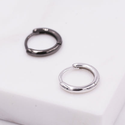 Plain Huggie Hoop in Sterling Silver, Polished Minimalist Hoop Earrings, Black Hoop Earrings, Two Sizes Available, Simple Circle Hoops