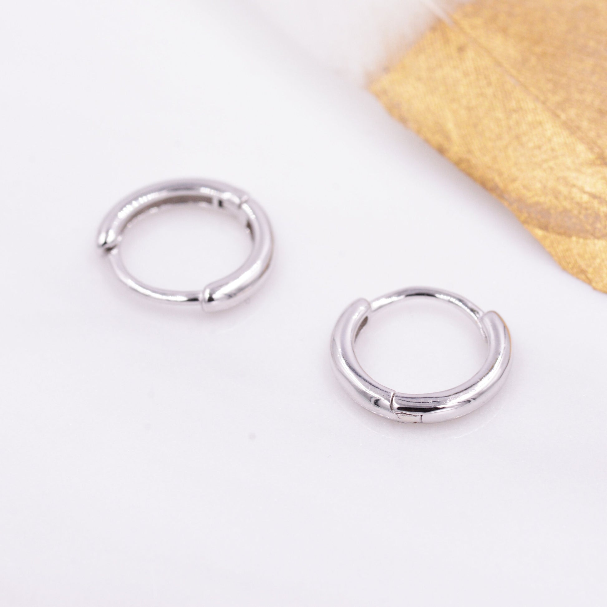 Plain Huggie Hoop in Sterling Silver, Polished Minimalist Hoop Earrings, Black Hoop Earrings, Two Sizes Available, Simple Circle Hoops