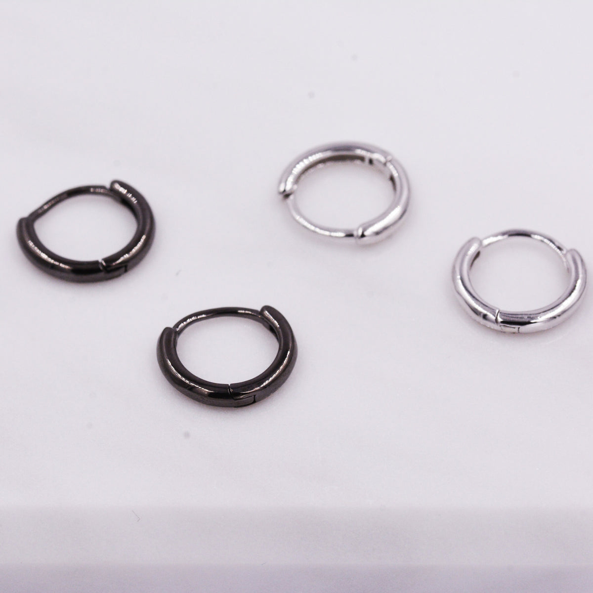 Plain Huggie Hoop in Sterling Silver, Polished Minimalist Hoop Earrings, Black Hoop Earrings, Two Sizes Available, Simple Circle Hoops