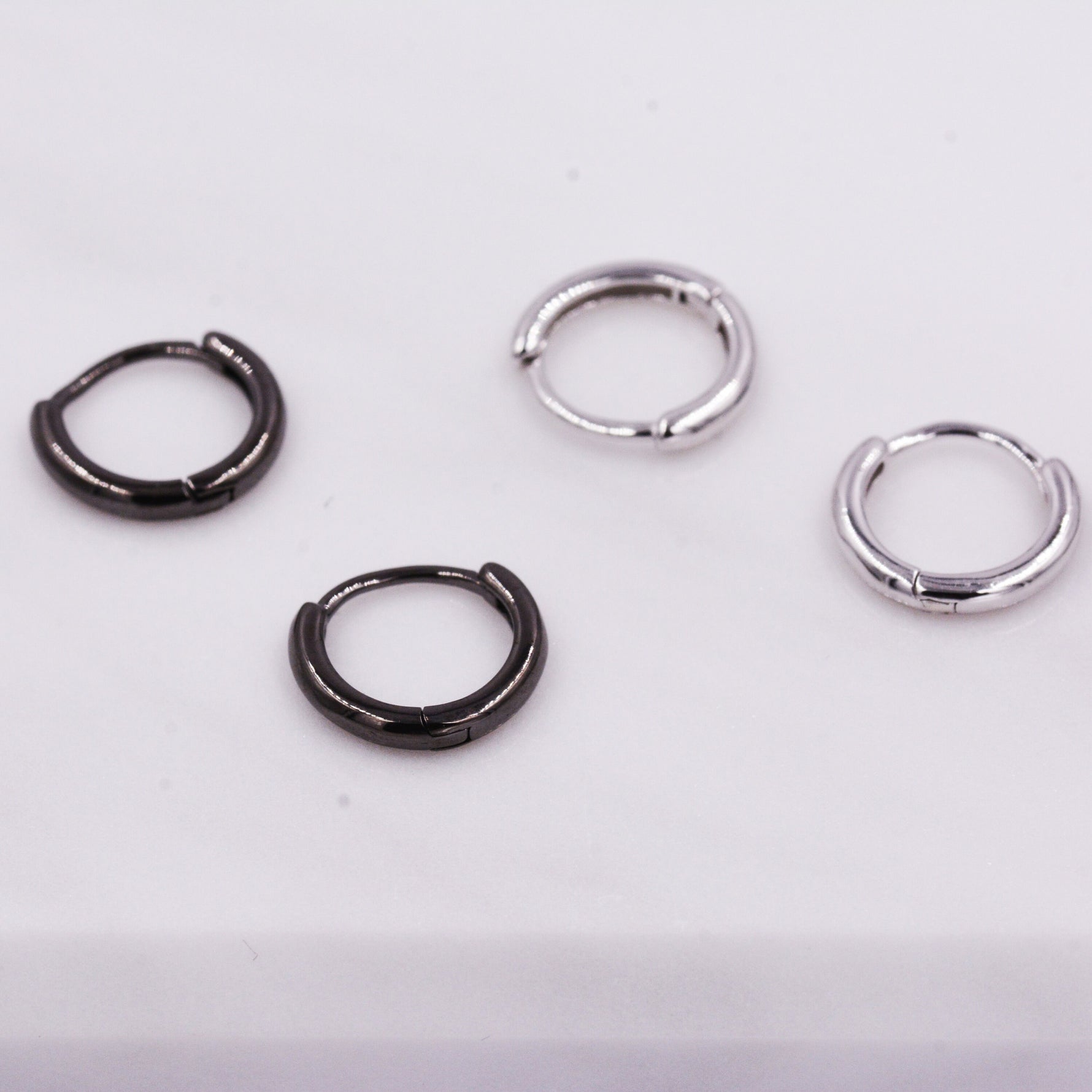 Plain Huggie Hoop in Sterling Silver, Polished Minimalist Hoop Earrings, Black Hoop Earrings, Two Sizes Available, Simple Circle Hoops