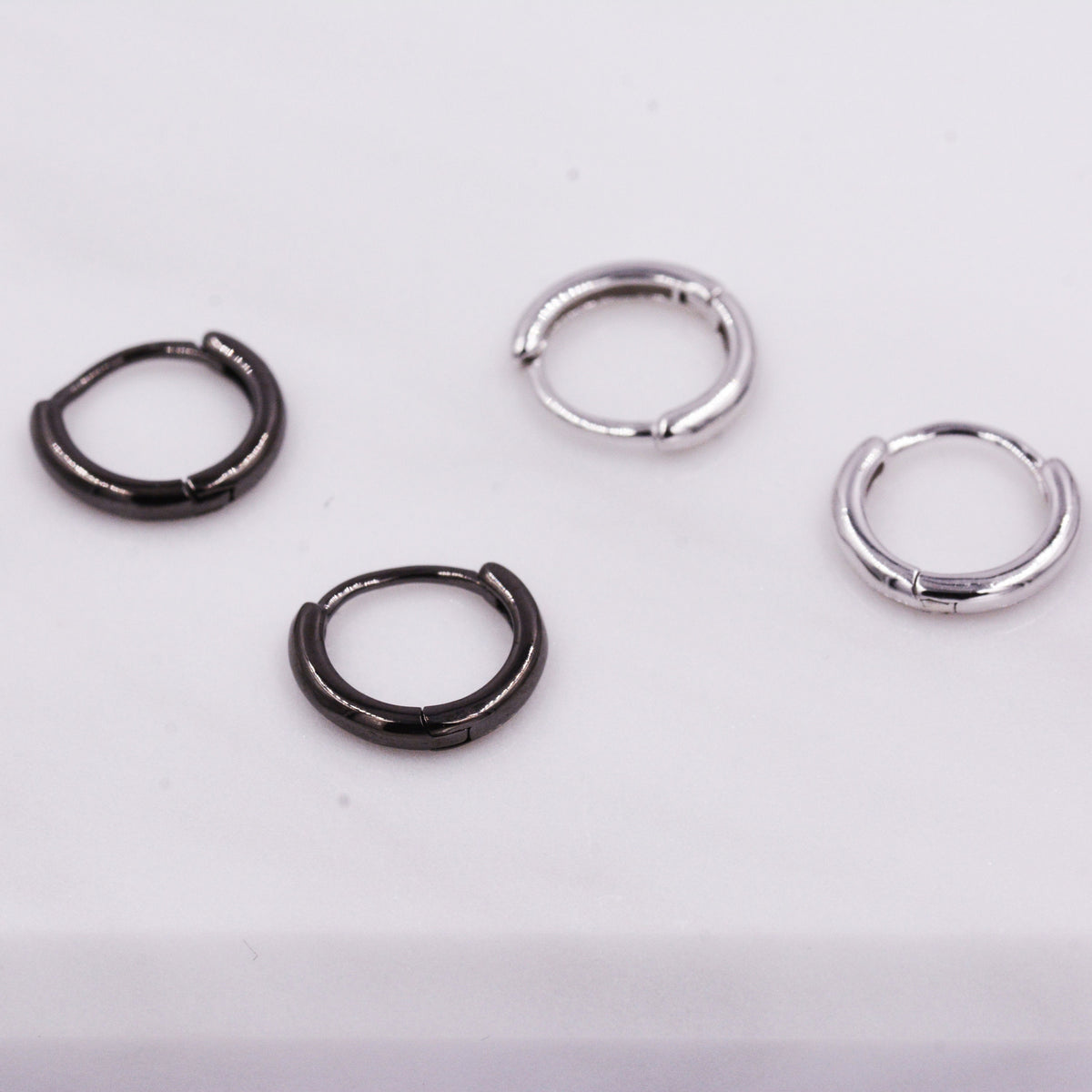 Plain Huggie Hoop in Sterling Silver, Polished Minimalist Hoop Earrings, Black Hoop Earrings, Two Sizes Available, Simple Circle Hoops