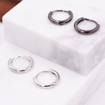 Plain Huggie Hoop in Sterling Silver, Polished Minimalist Hoop Earrings, Black Hoop Earrings, Two Sizes Available, Simple Circle Hoops