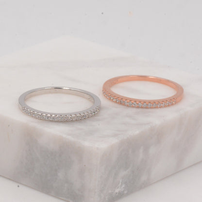 Sterling Silver CZ Crystal Pave Skinny Ring, Stacking Rings, Stackable Rings, Silver or Rose Gold Extra Small Sizes Available,