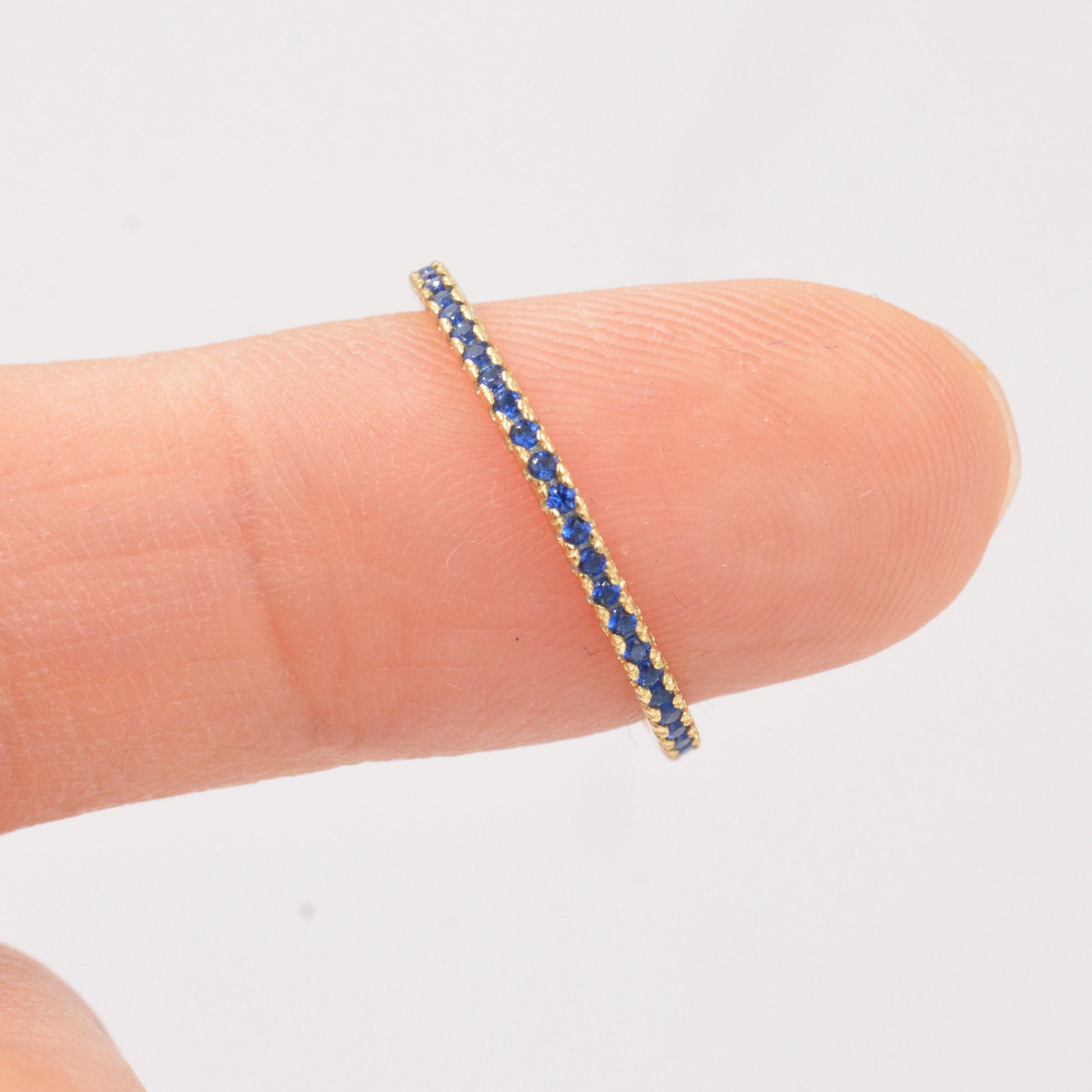 Sapphire Blue CZ Skinny Crystal Band Ring in Sterling Silver, Gold Vermeil Crystal Pave Ring, Stacking Rings, US 5 - 8